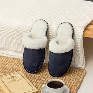 Dark blue leather men’s slippers “David”